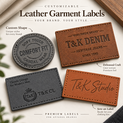 Custom PU Leather Patches with 3D Embossed Logo for Denim Clothing Brands in Customized Sizes